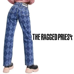 The Ragged Priest Detention Argyle Relaxed DAD Jeans - Size 24